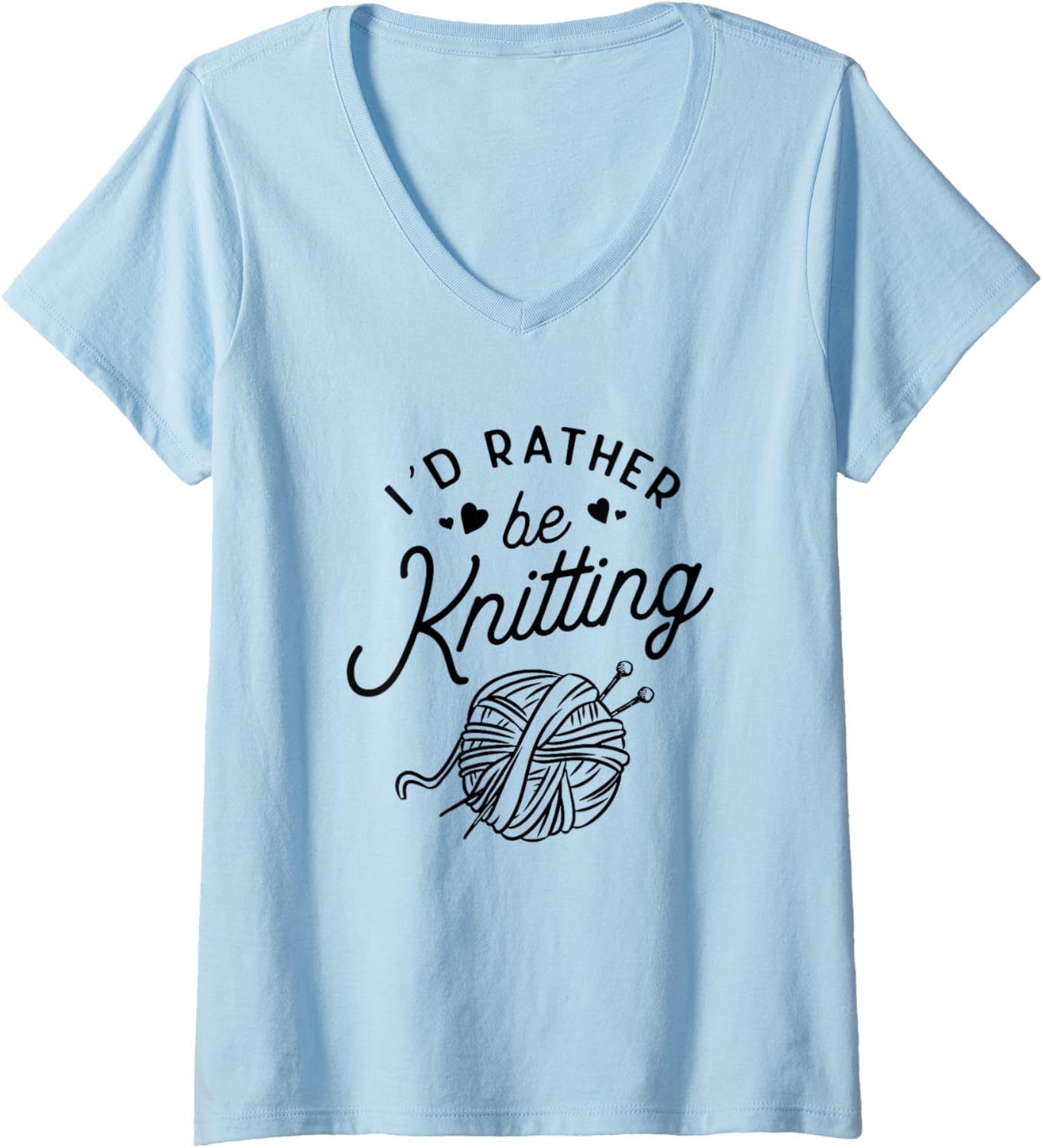Womens I'd Rather Be Knitting Lover Yarn Knitters V-Neck