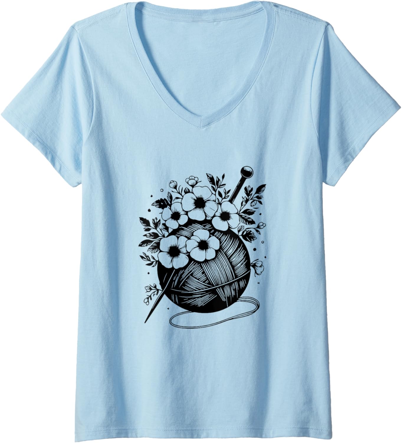 Womens Retro Crafter Mom Graphic design Floral Knitting Yarn Ball V-Neck