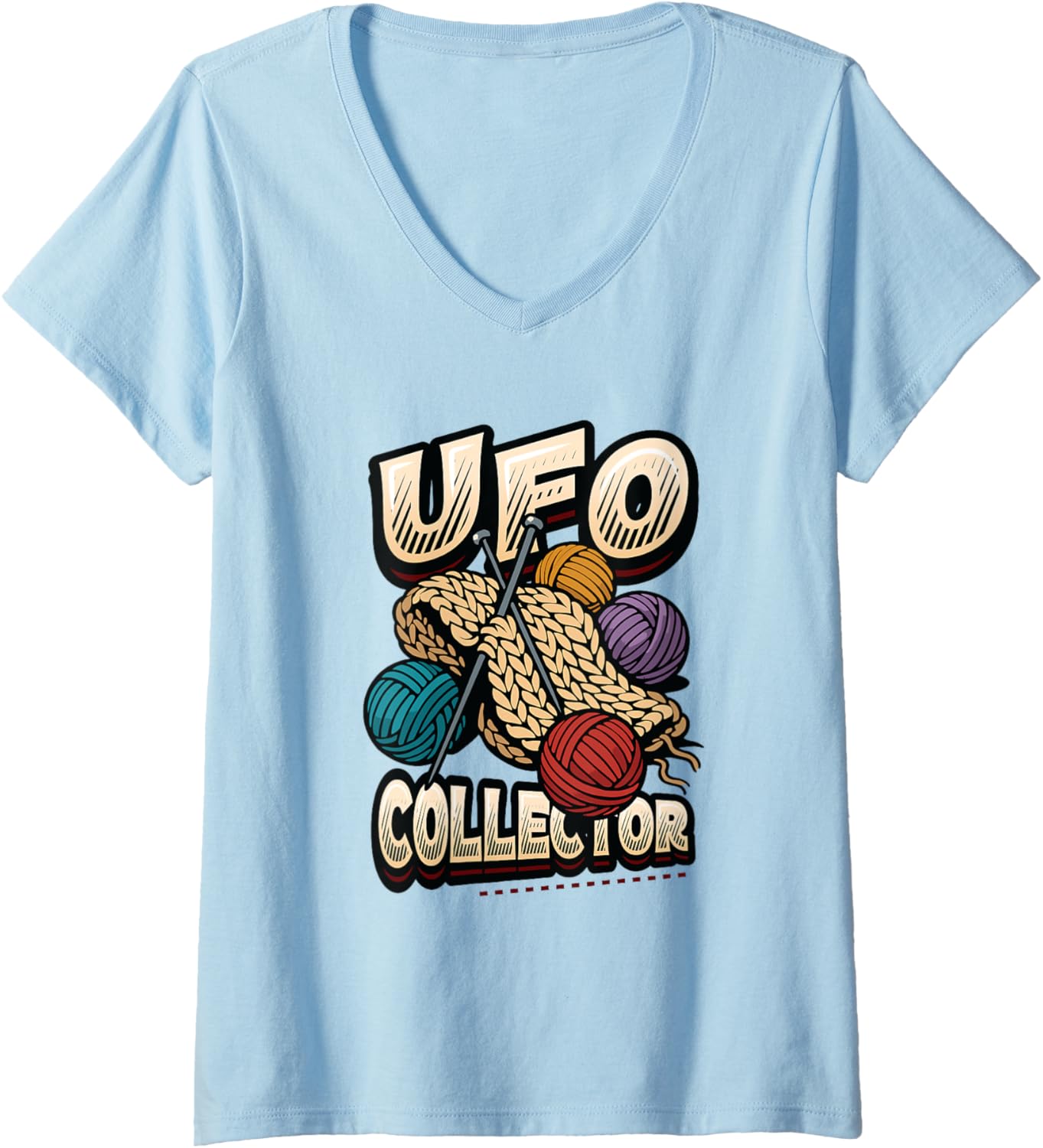 Womens UFO Collector Funny Knitting Crochet Yarn V-Neck