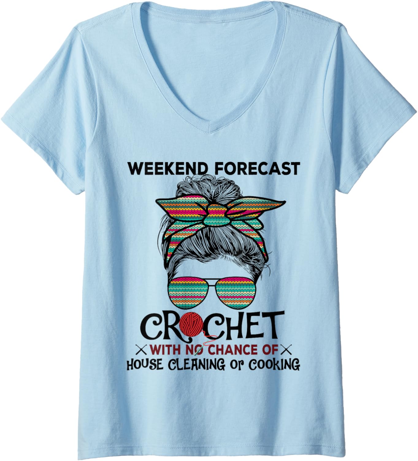Womens Weekend Forecast Crochet Yarn Wool Colorful Pattern Women V-Neck