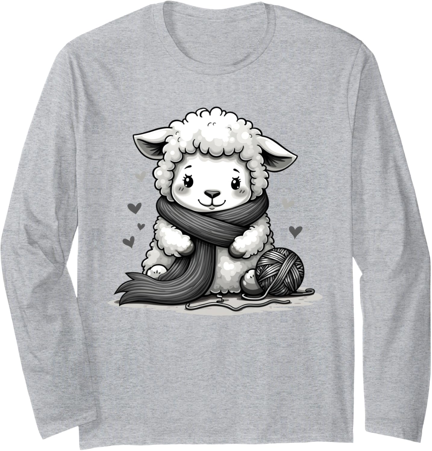 Cute Sheep With Knitting Yarn And Wool Scarf Long Sleeve