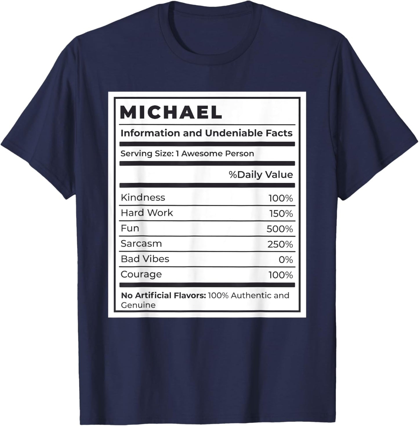 Catumet Names & Monograms Michael Nutritional Facts T-Shirt, Unisex, Blue, Small, Short Sleeve