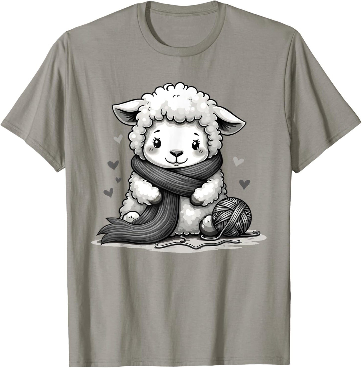 Cute Sheep With Knitting Yarn And Wool Scarf