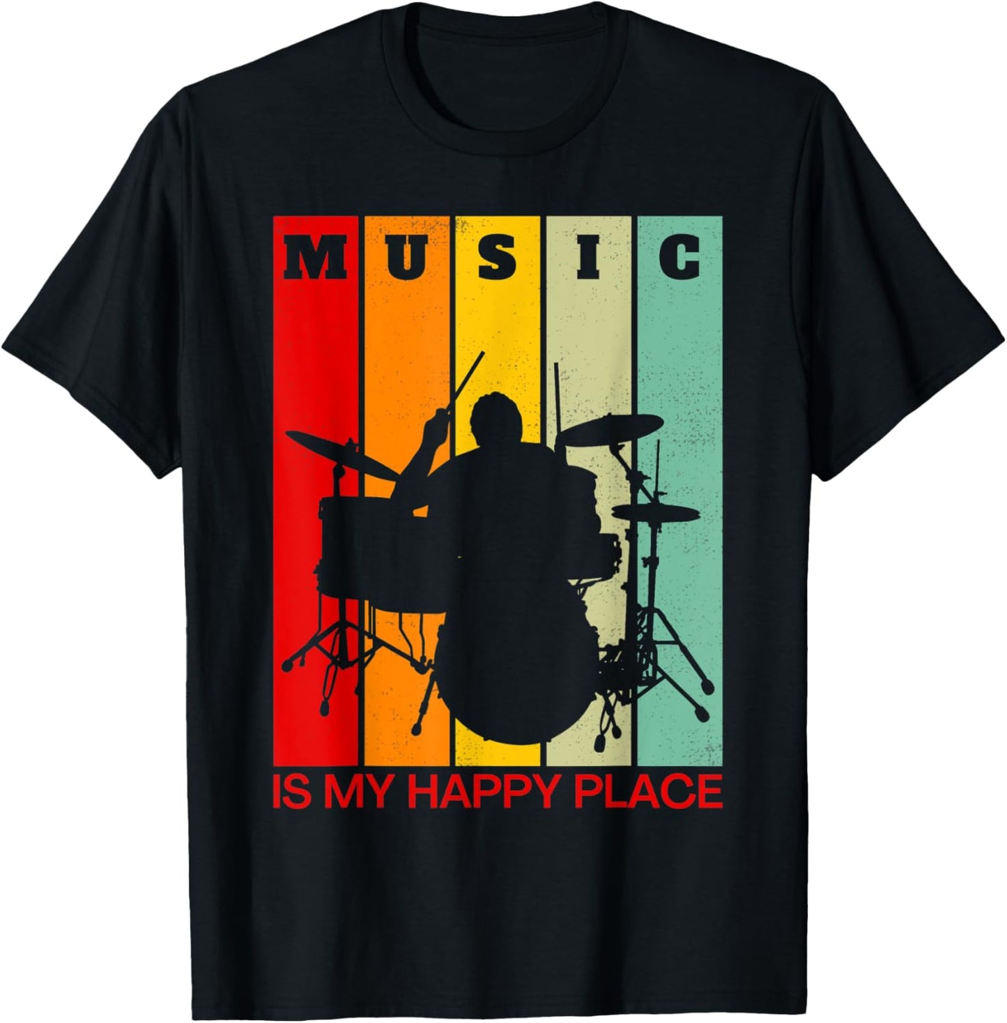 Retro Music Is My Happy Place Funny Drummer Shirt Musician