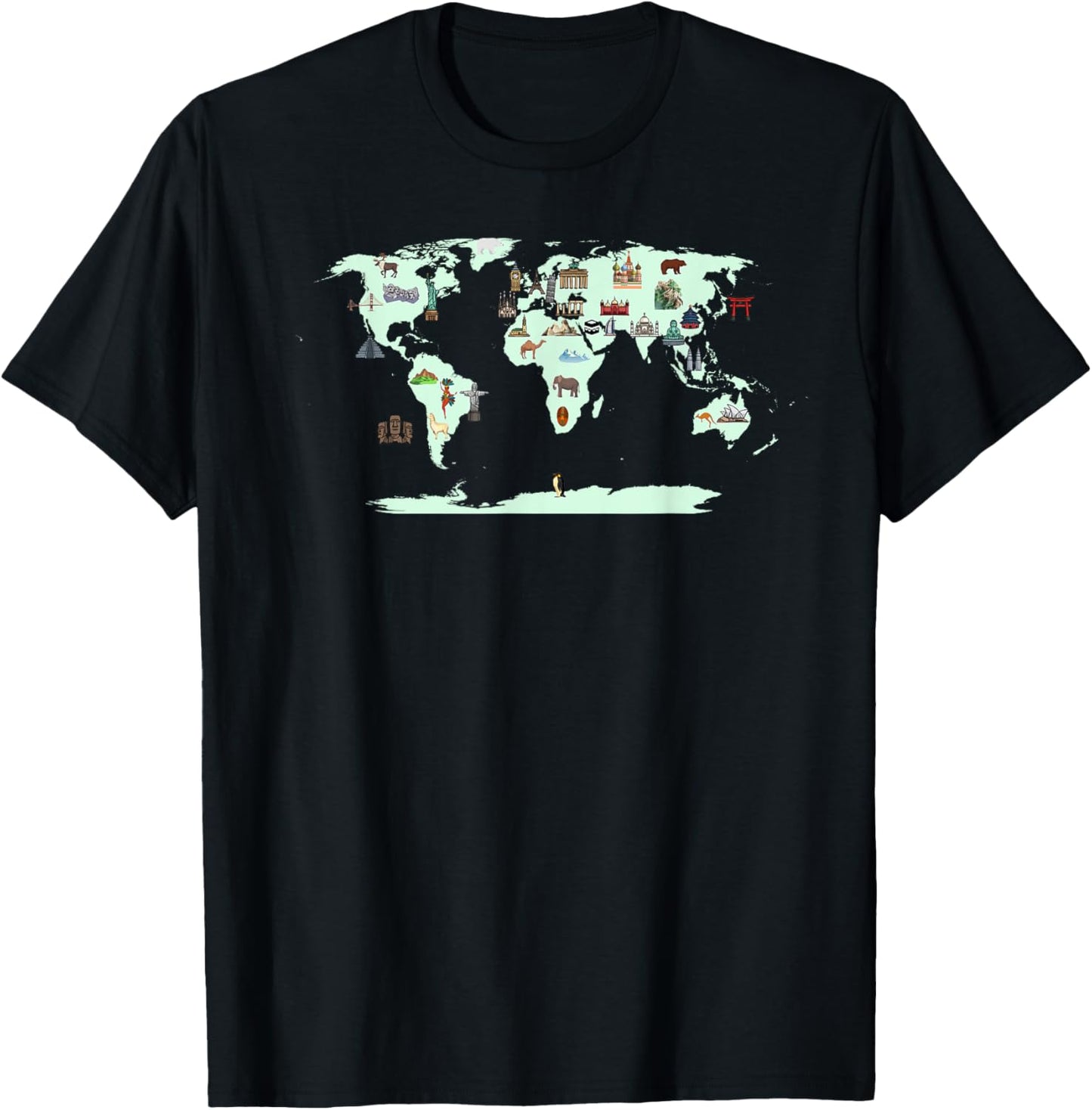 Famous Borderstone World Map T-Shirt Attractive Places