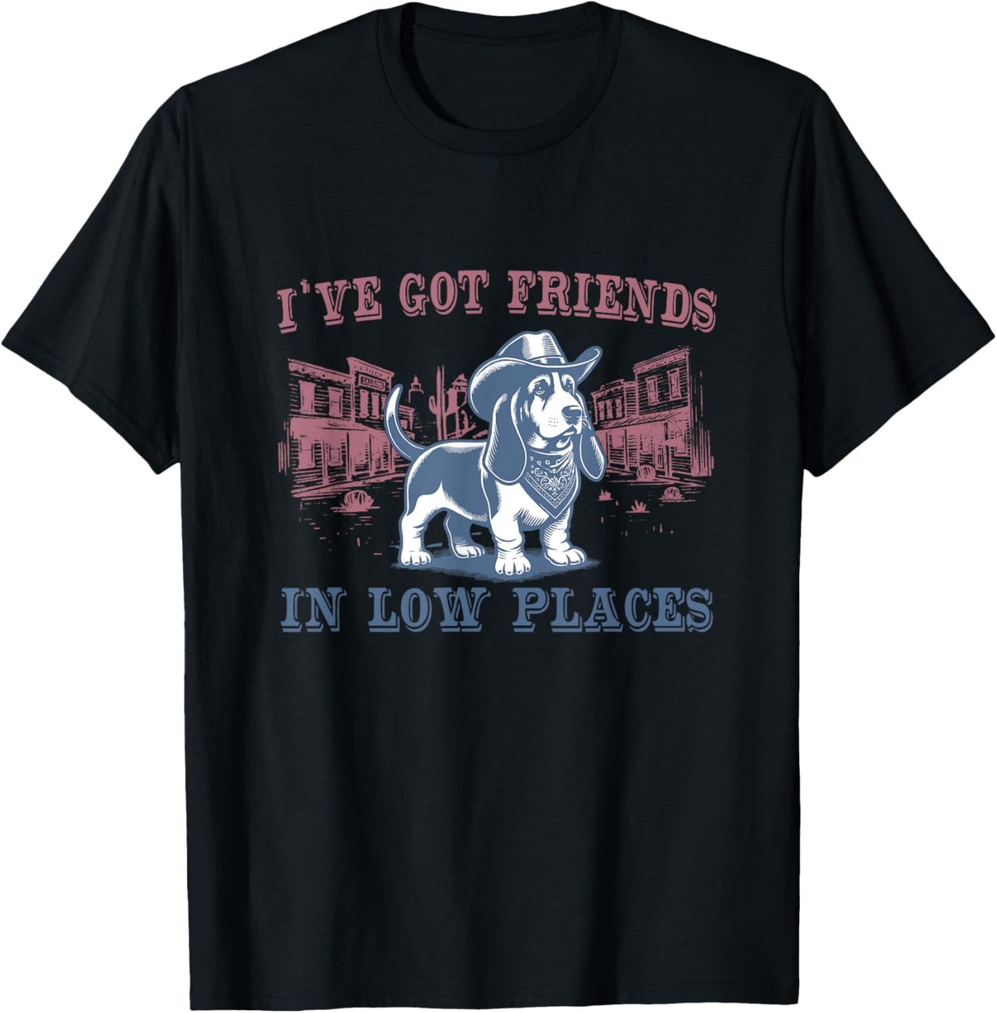 Basset Hound I Got Friends In Low Places Retro Western Dog