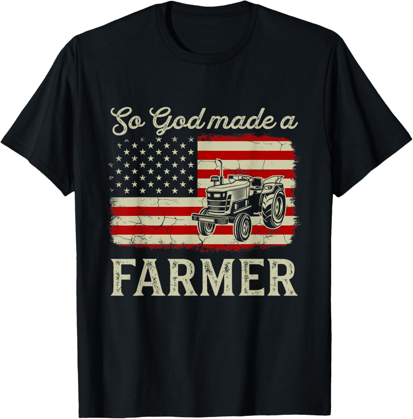 Vintage Old American Flag Patriotic So God Made A Farmer