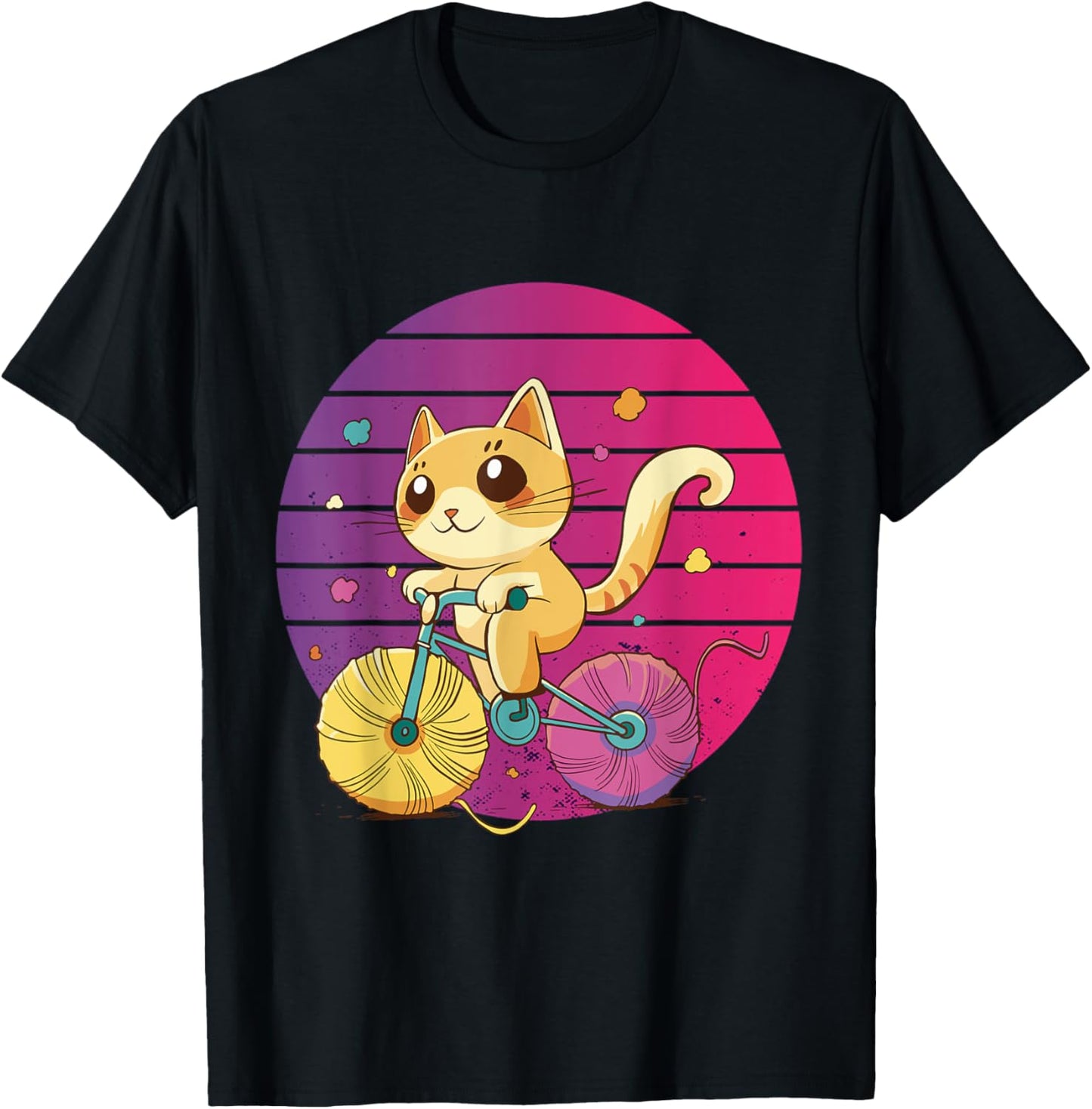 Cat on bike adorable kitty yarn wheels cat lovers cycling T-Shirt for Men Women Kids