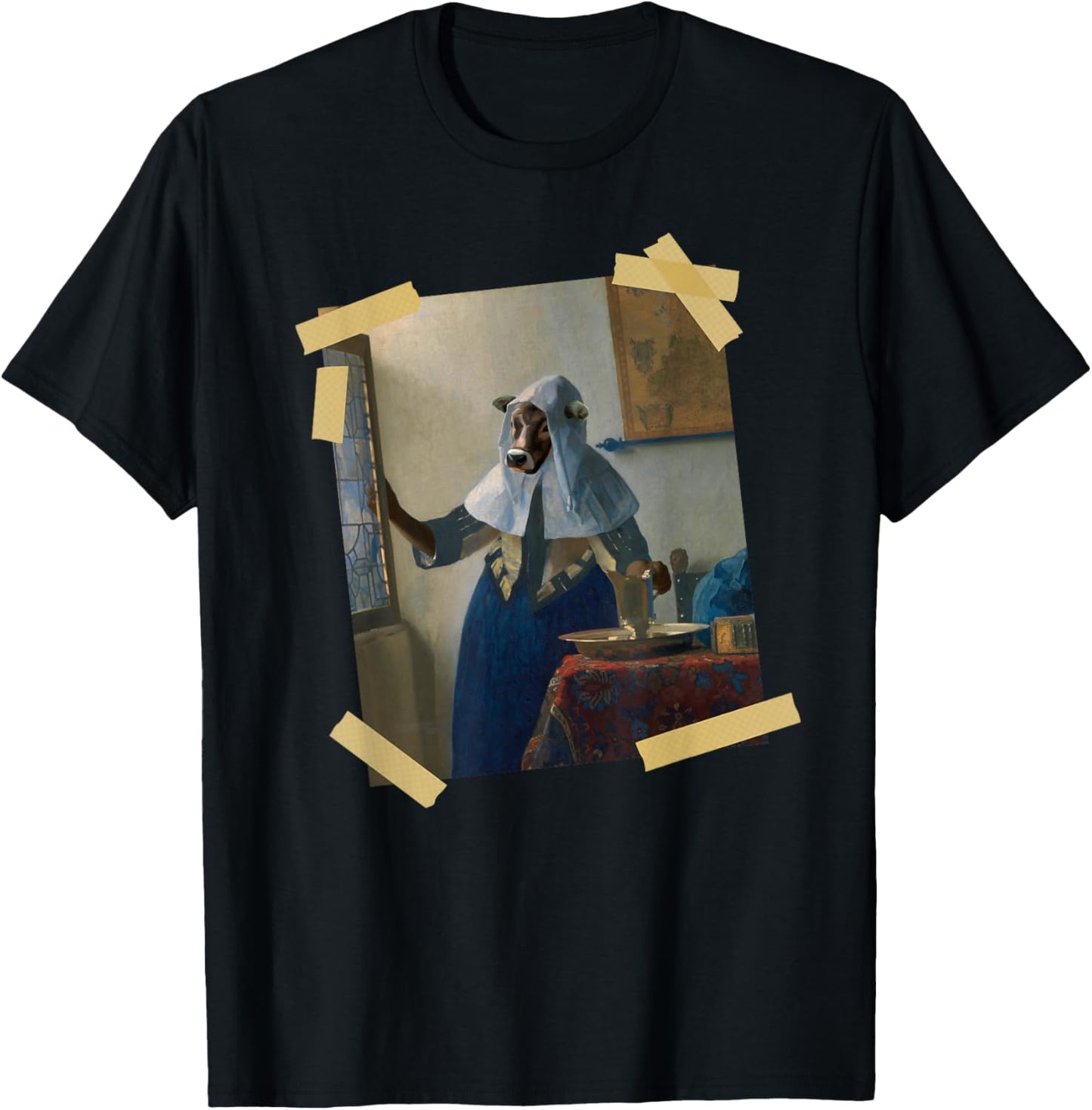 Young Cow With Water Pitcher Art Painting Taped In Place