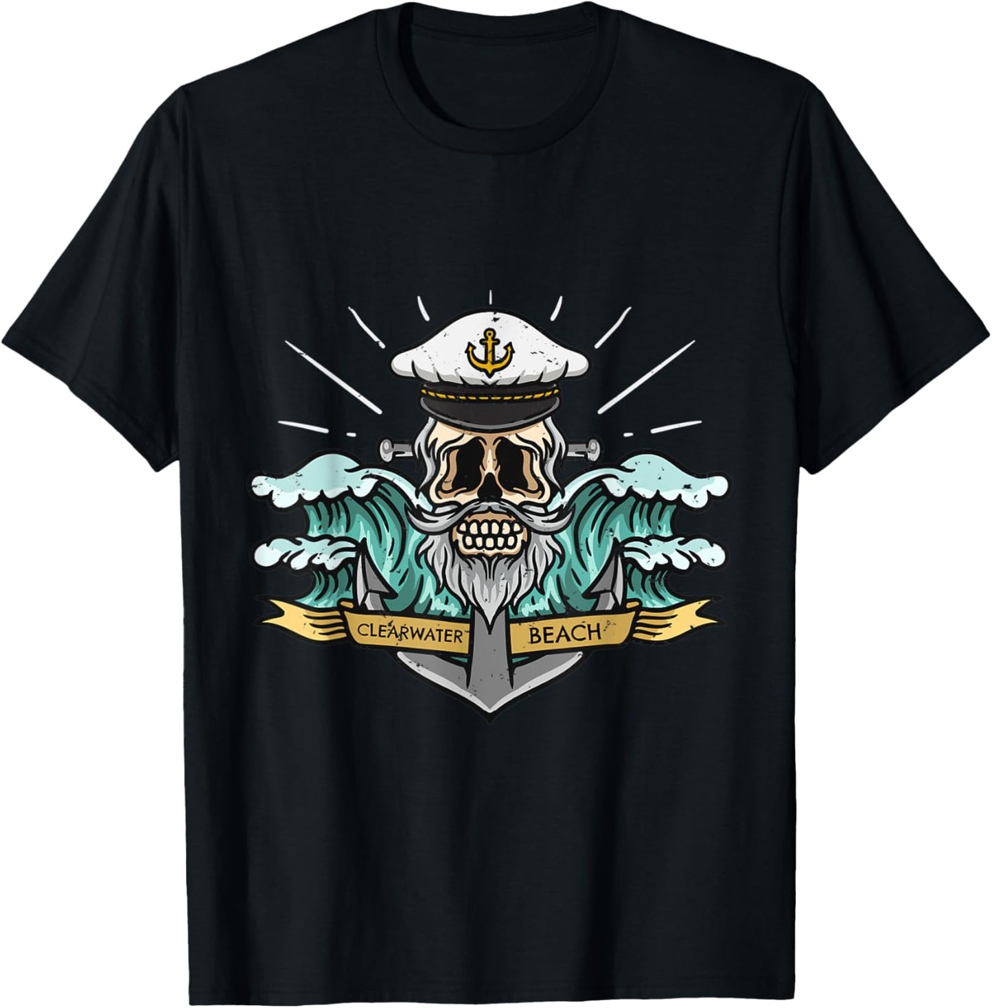 Clearwater Beach Florida Sea Captain Pirate Skull Nautical T-Shirt for Men Women Kids
