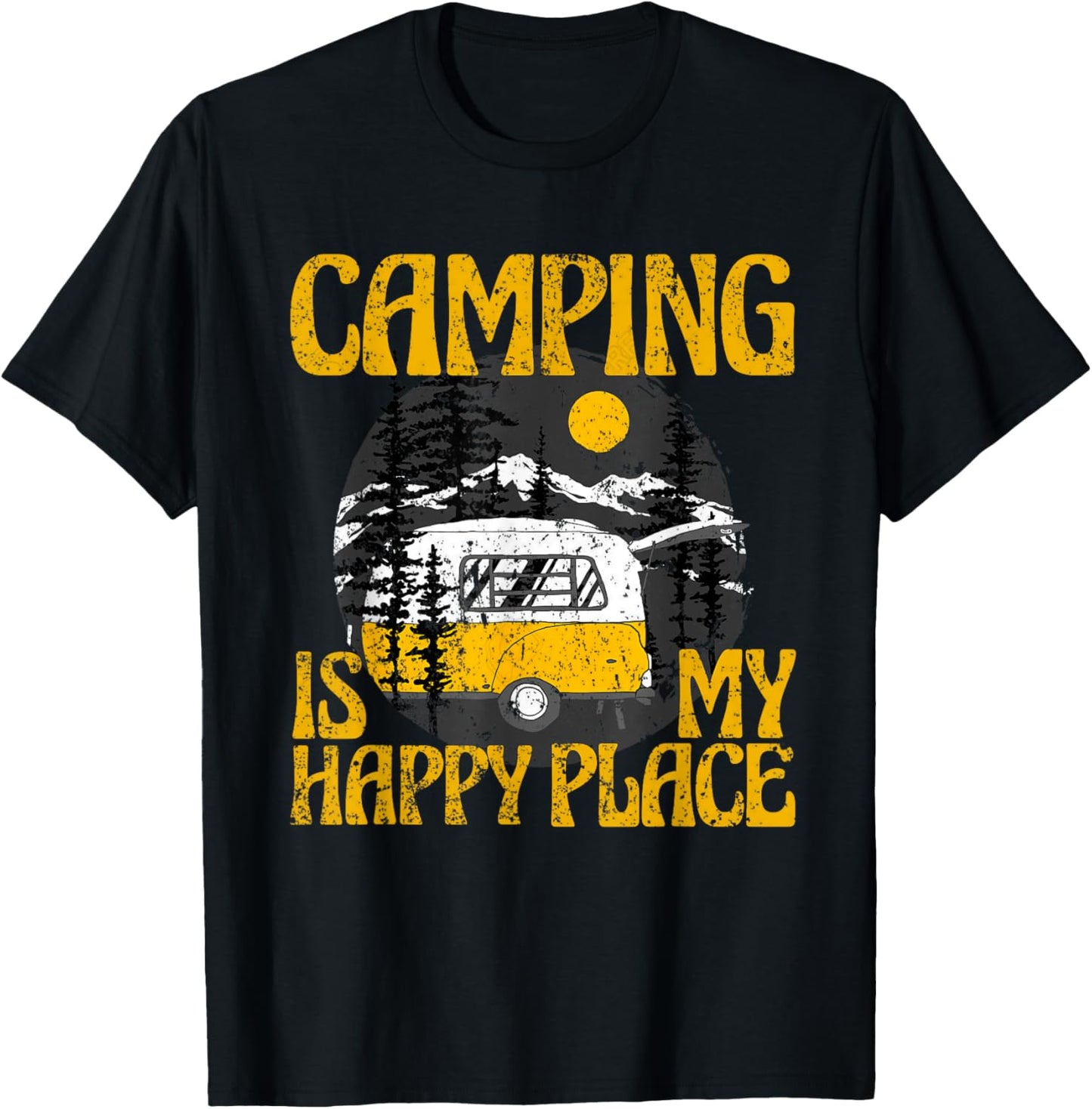 Camping Is My Happy Place Shirt Funny Vintage Camper Gift T