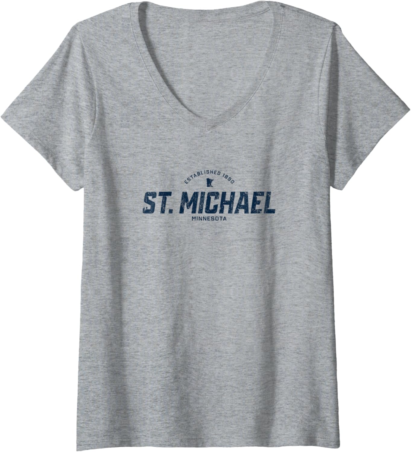 Womens St. Michael Minnesota MN Vintage Athletic Navy Sports Logo V-Neck