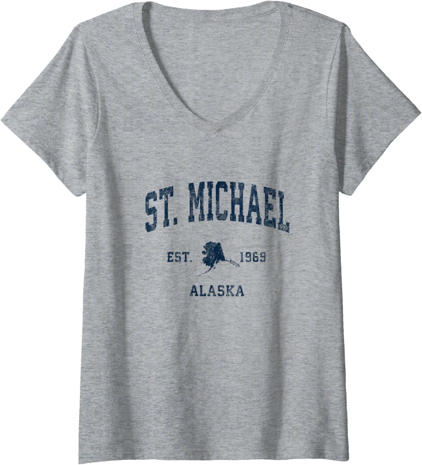 Womens St. Michael Alaska AK Vintage Athletic Navy Sports Design V-Neck