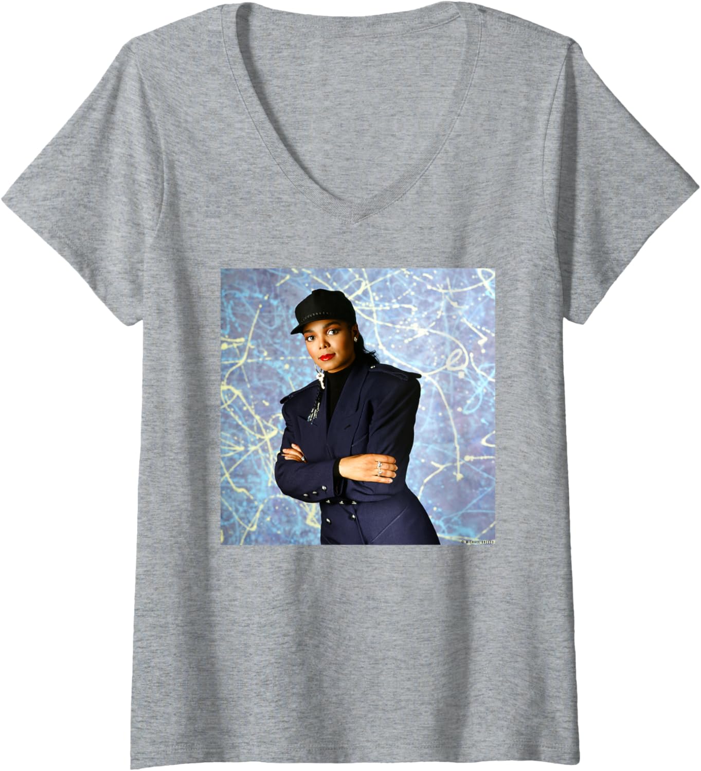 Womens Janet Jackson LA 1989 Portrait by Michael Grecco V-Neck