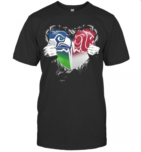 Blood Inside Seattle Seahawks And Washington State Cougars Heart T Shirt
