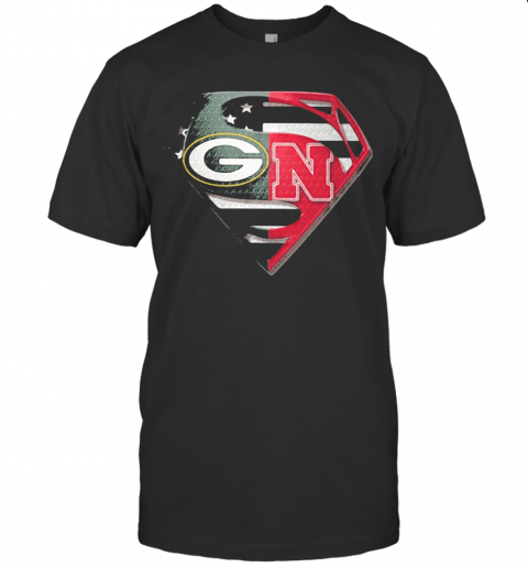 Superhero green bay packers and nebraska cornhuskers diamond american flag independence day shirt T Shirt