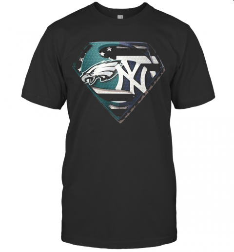 Superhero philadelphia eagles and new york yankees diamond american flag independence day shirt T Shirt