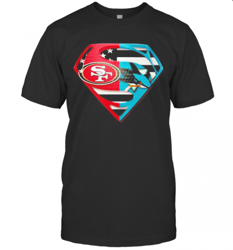 Superhero san francisco 49ers and san jose shark diamond american flag independence day shirt T Shirt