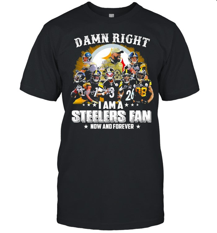 damn right I am a steelers fan now and forever t shirt