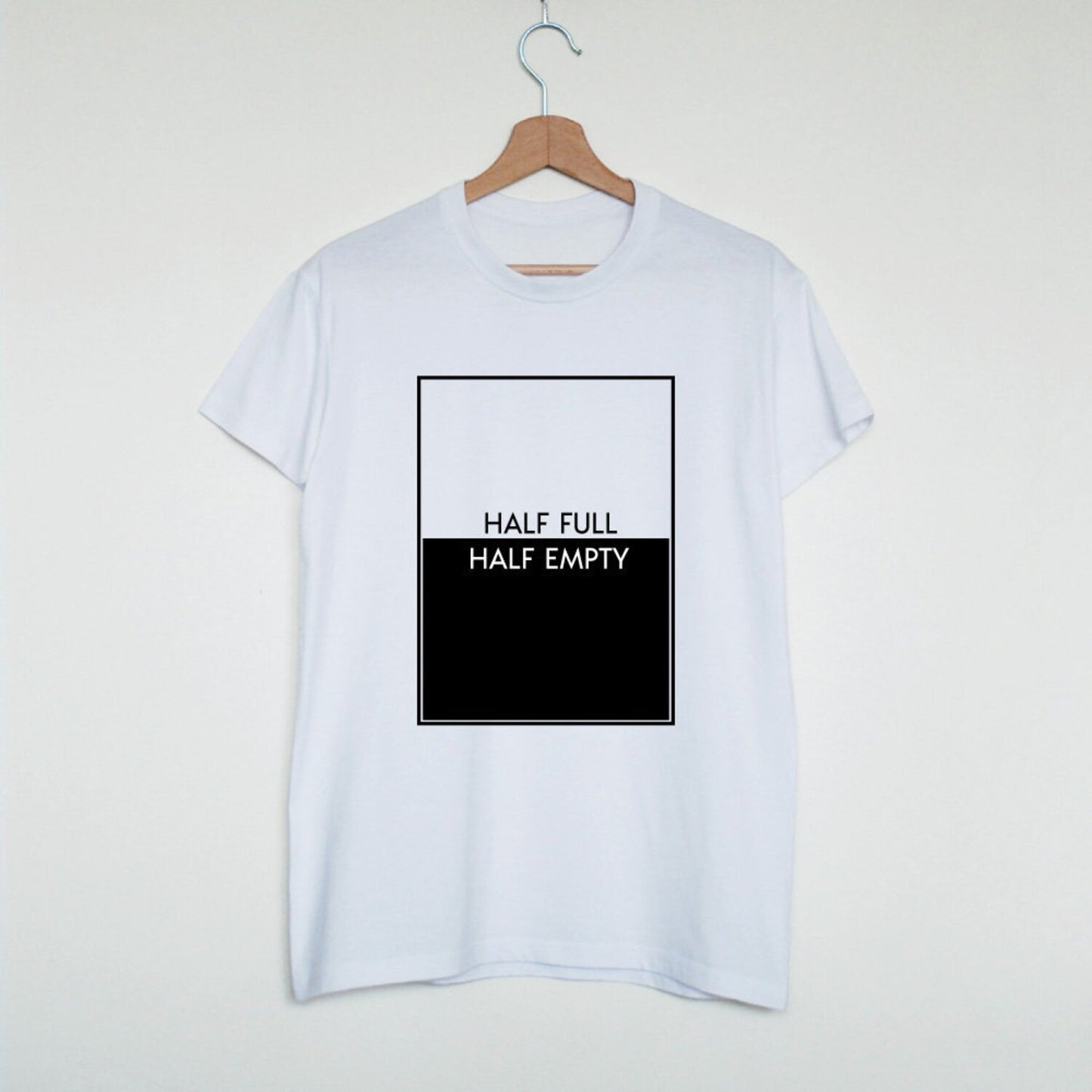 Funny artsy tee, Half full half empty T-shirt, minimalist stylish symbolic statement inspiring motivating gift
