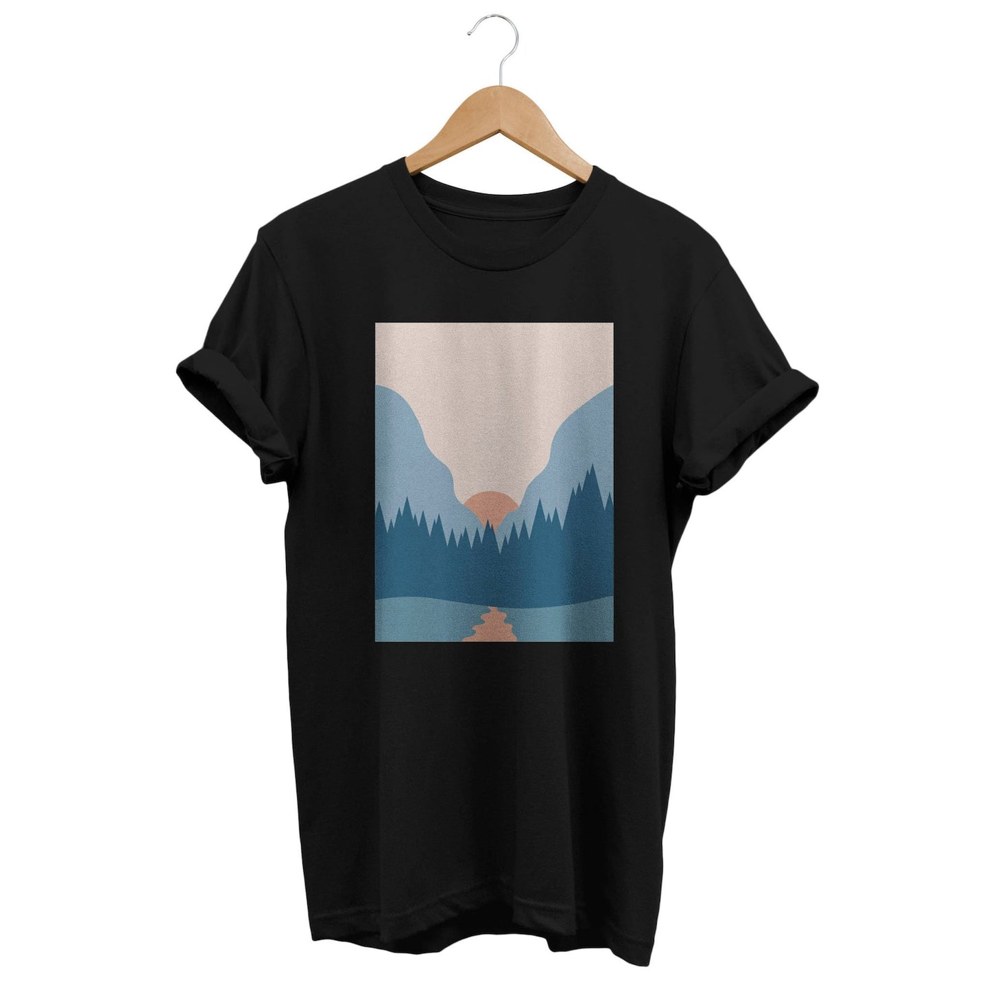 Blue Lake T-shirt, Abstract Geometric Landscape Tee