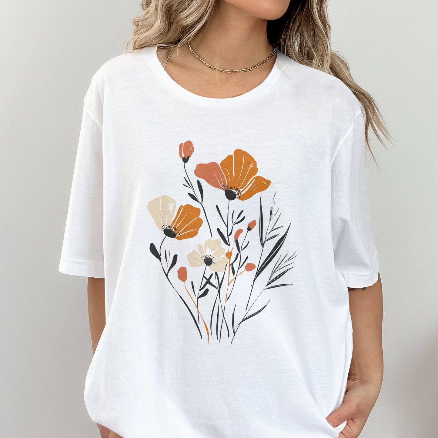 Botanical Line Art T-Shirt: Abstract Floral Print, Modern Minimalist Tee