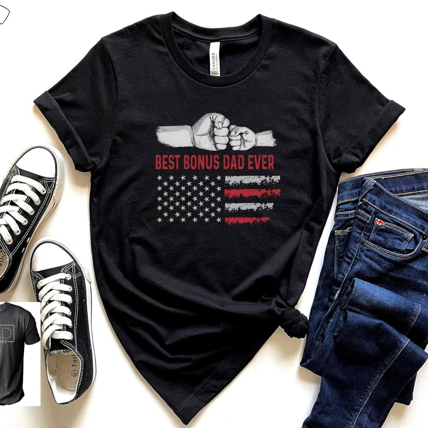 Best Bonus Dad t-shirt 2024, Dad 4th of july shirt, patriot dad shirts, Father's Day Gift, Dad t shirt, Minimalist T-Shirt, New Dad Gift