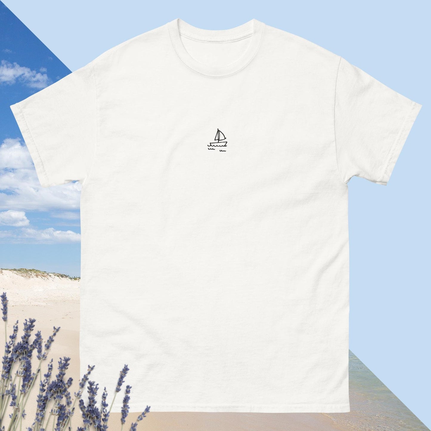 small sailing boat t-shirt, small embroidery design, minimalist print