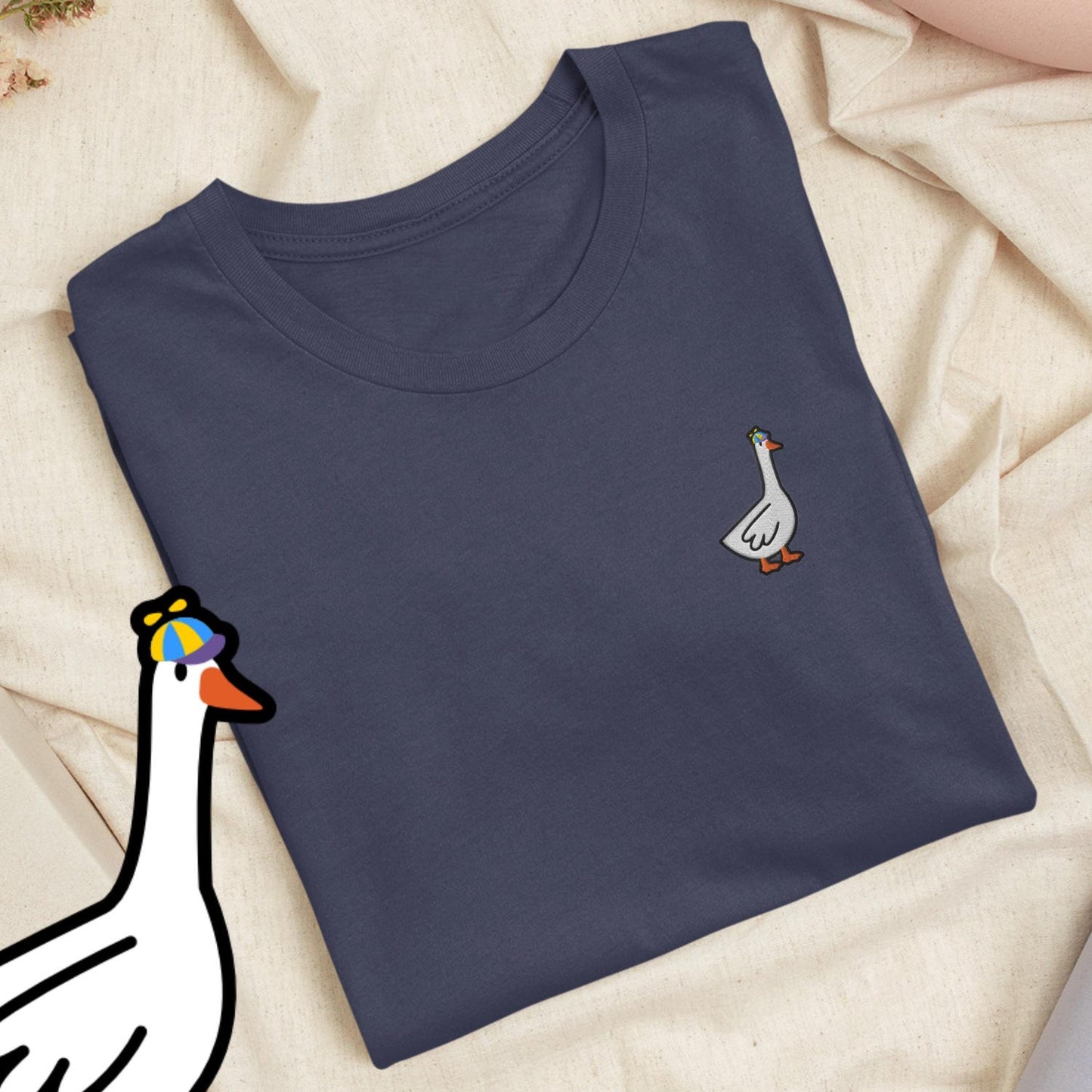 Propeller Hat Goose Embroidered T-Shirt: Lightweight Cotton, Unisex Fit