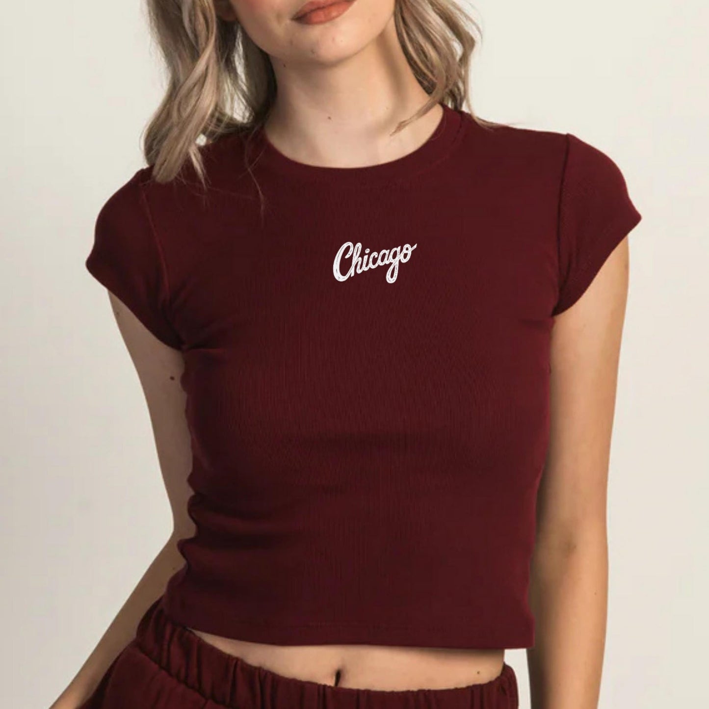 Chicago Baby Tee, Y2K Fitted Crop Top, 2000s Aesthetic Chicago Shirt, Chi Town Shirt, 90s Minimalist T-Shirt, Chicago Gf Gift for Her