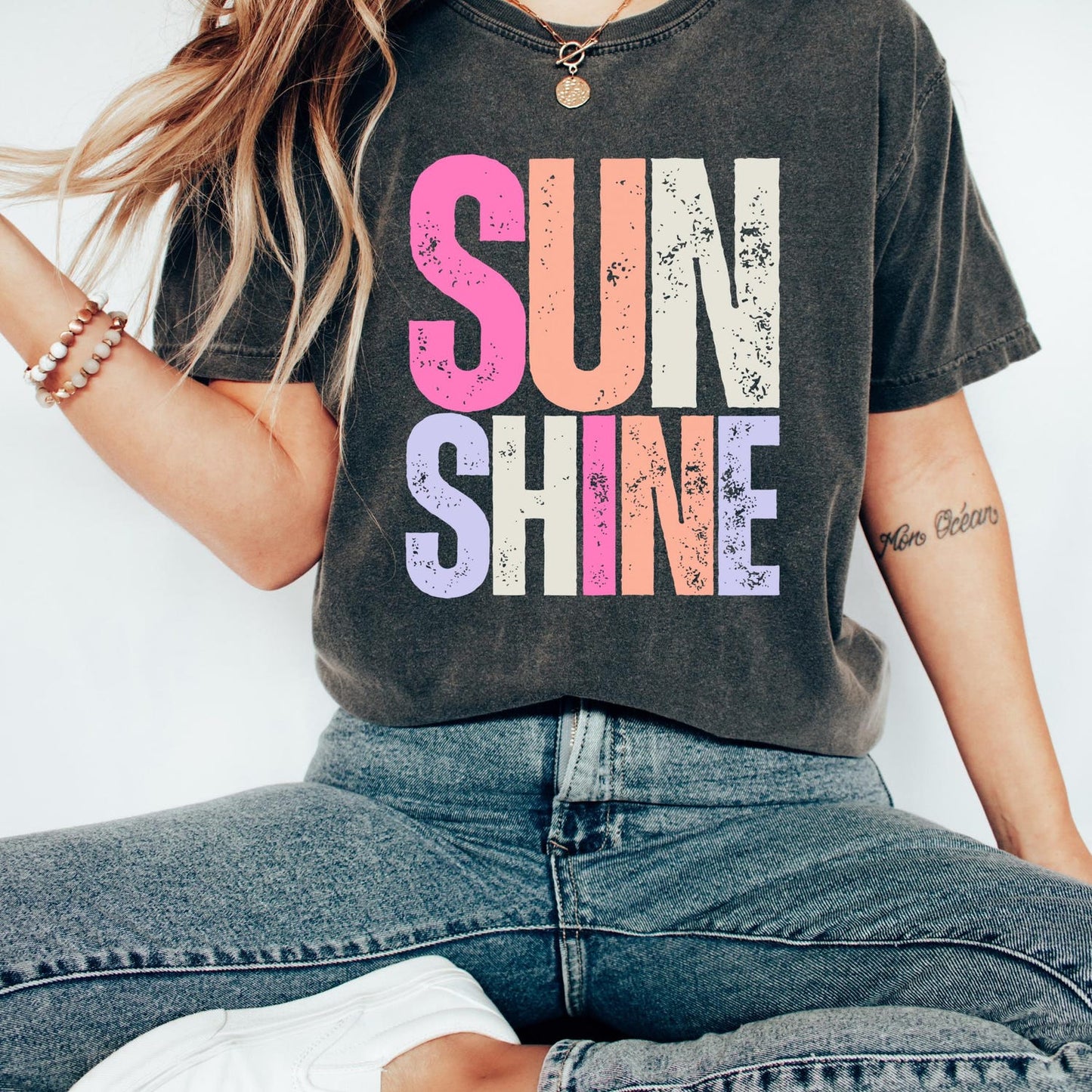 Retro Sunshine Beach T-Shirt, Distressed Beach Mom Tee