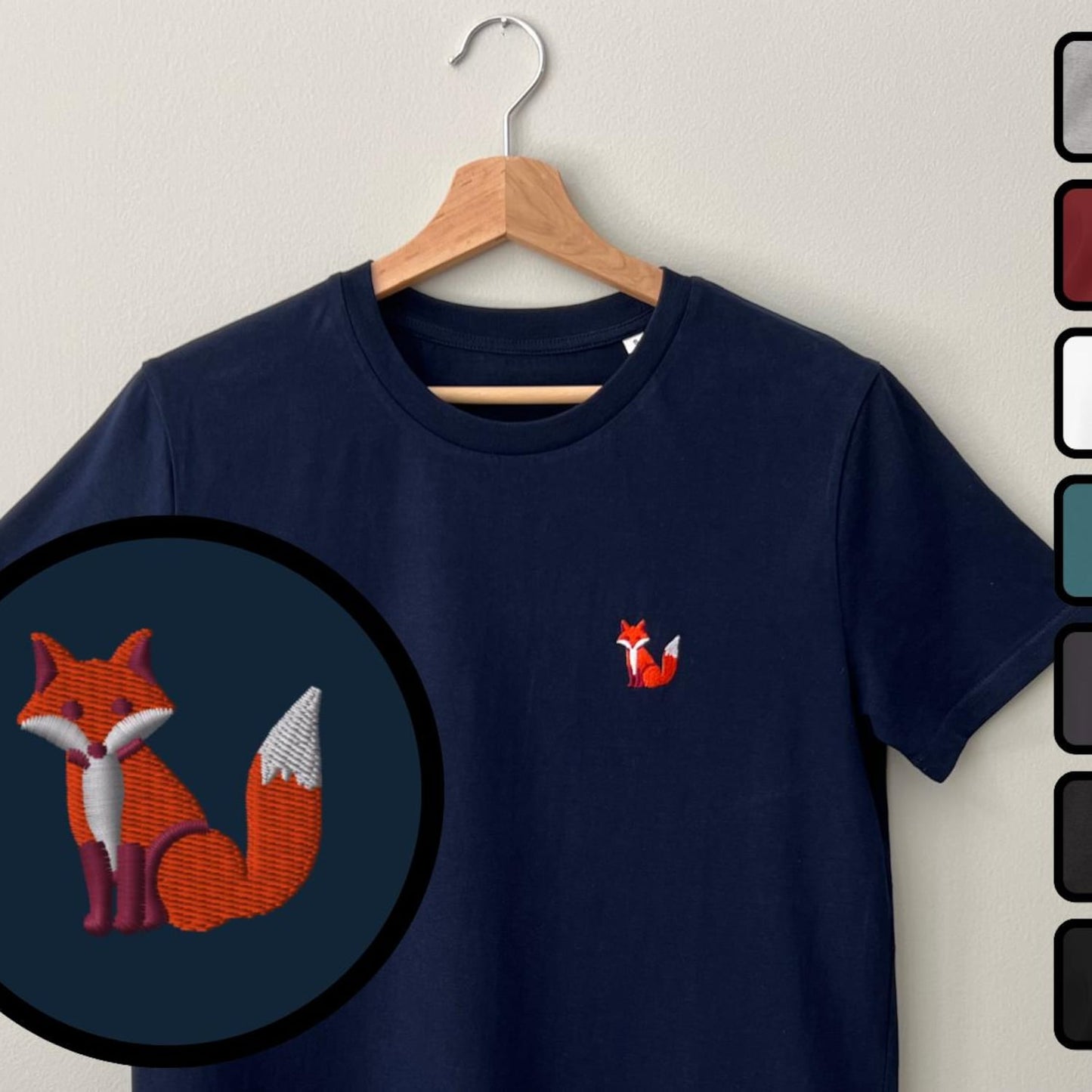 Fox Organic Embroidered Unisex T-Shirt Minimal Design