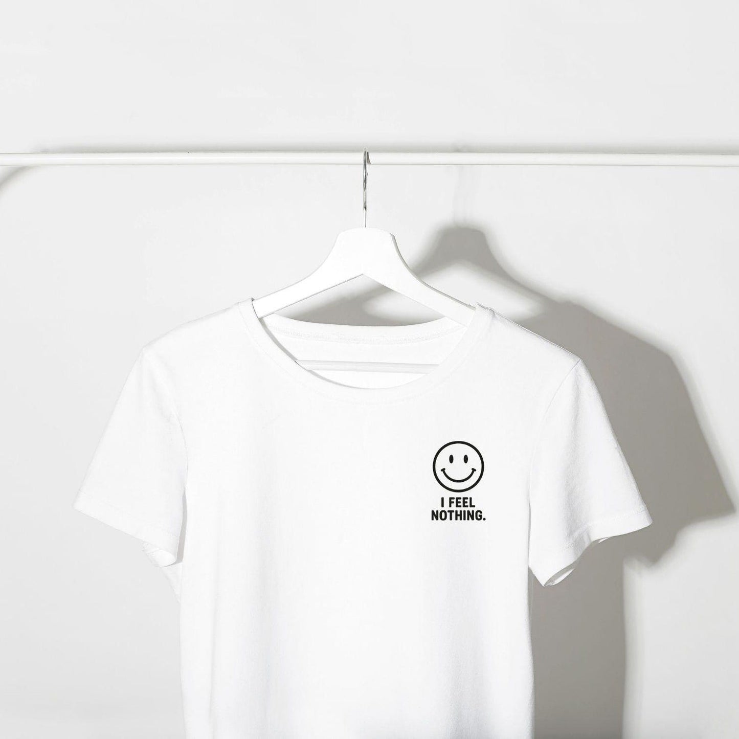 Funny Minimalist T-Shirt “I Feel Nothing” – Sad Smile Graphic Tee, Sarcastic Streetwear Unisex by Soft Rebels