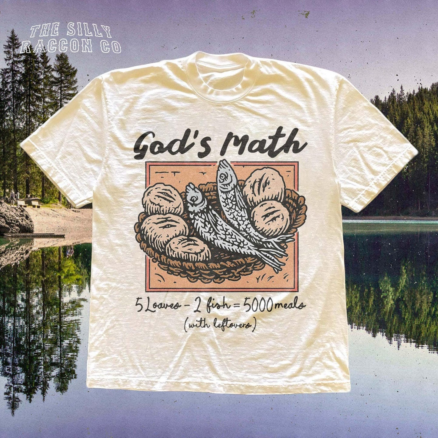 Funny Christian Shirt, God's Math Tee, Loaves and Fishes Tshirt, Vitage Religious T-shirt, Retro Faith Based Gift for Men Women