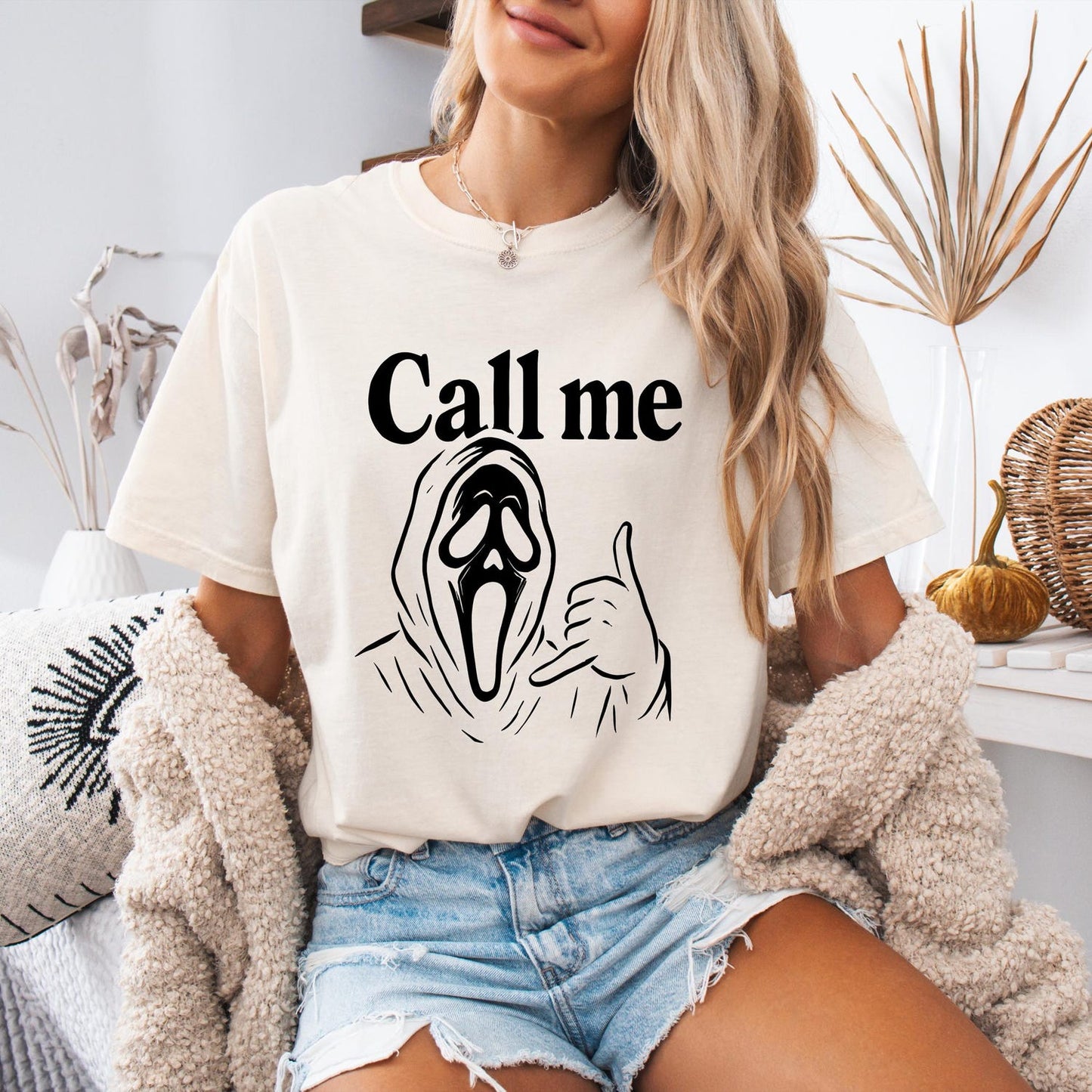 Call Me Ghost Shirt, Funny Halloween Graphic Tee, Spooky Minimalist T-Shirt for Men Women