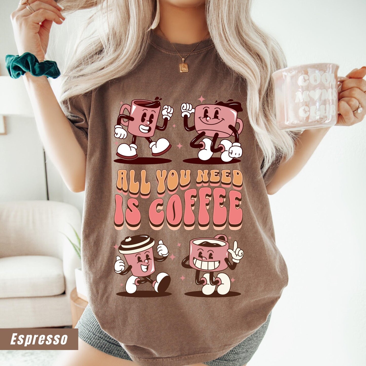 Comfort Colors Coffee Retro Time T-shirt, Coffee Addicted Gift and Coffee Lover T-shirt, Minimalist & Trendy Shirt, Caffeine Lover Gift