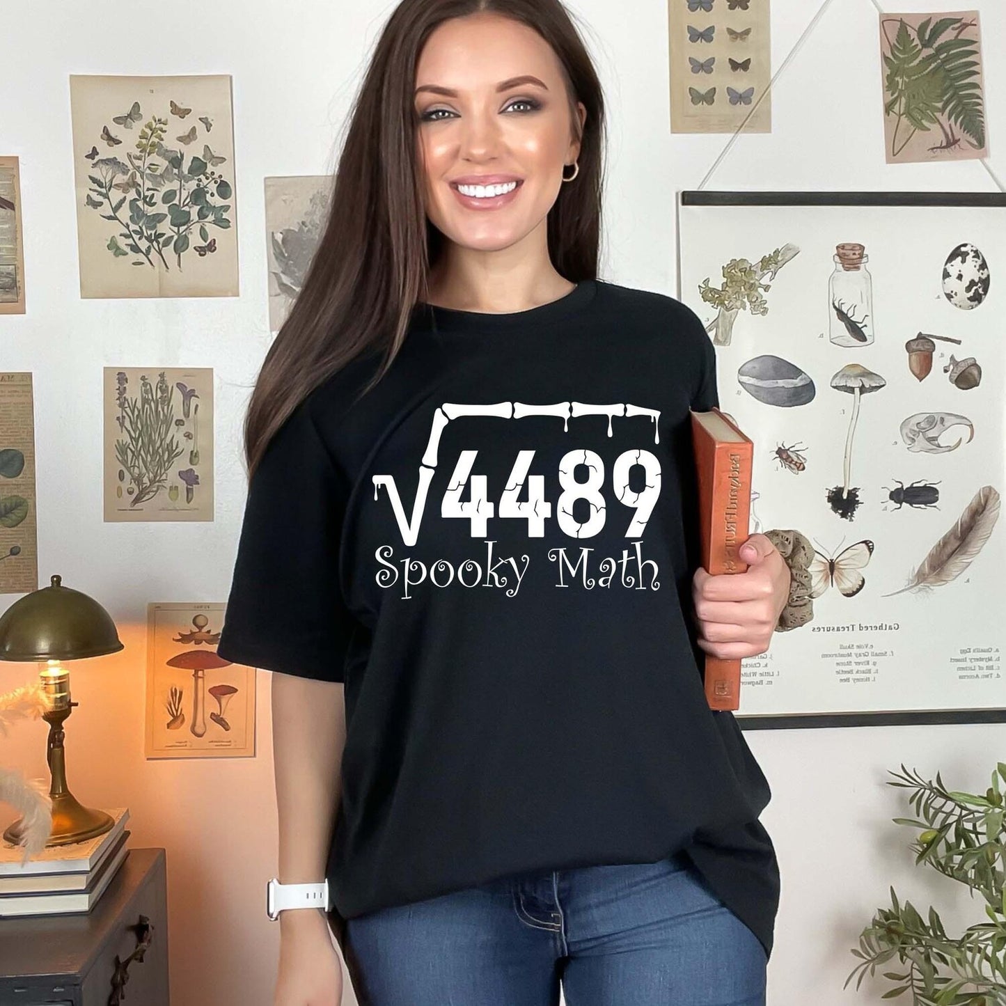 Spooky Math √4489 T-Shirt, Halloween Teacher Gift, Funny STEM Geek Shirt, Minimalist White Design