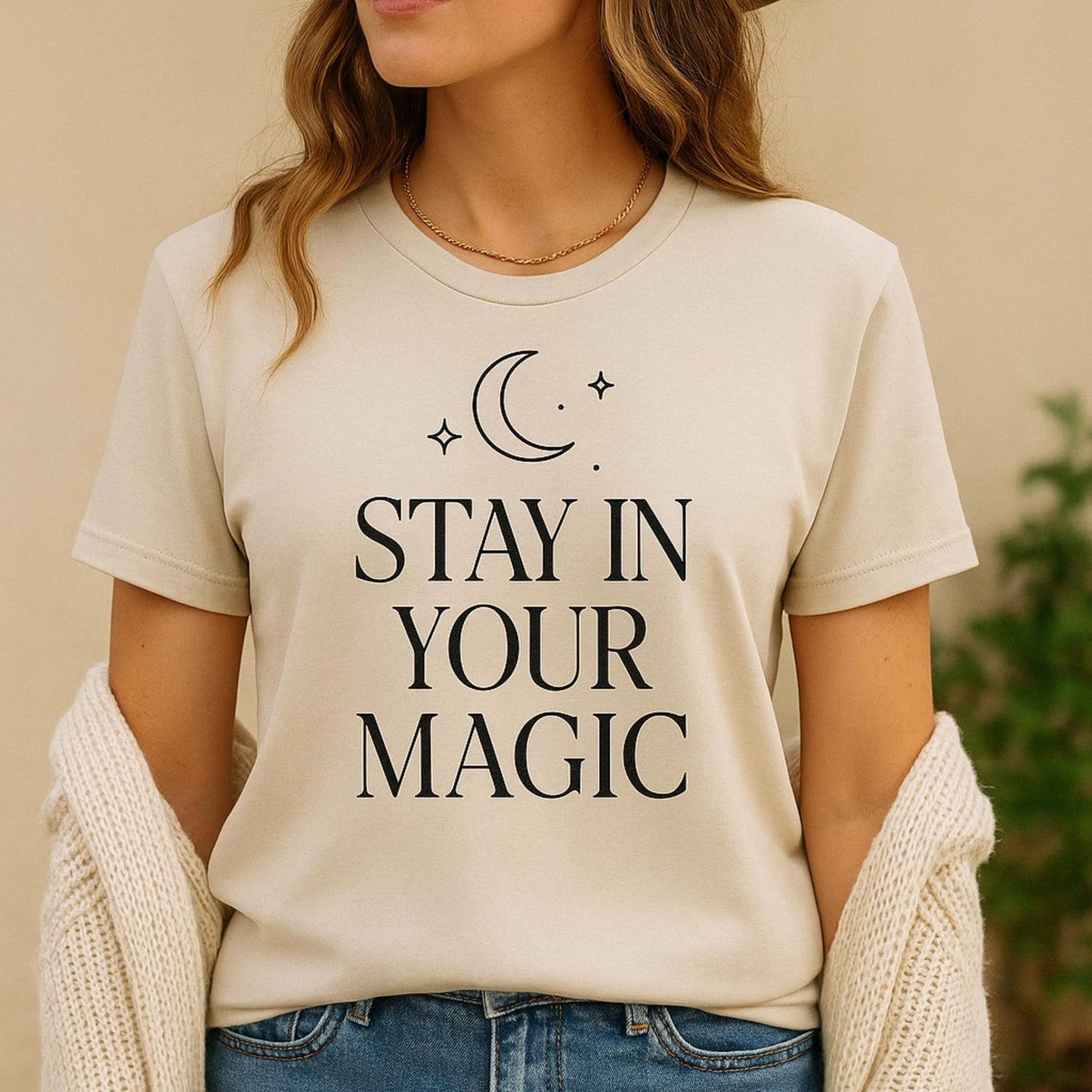 Stay in Your Magic | Spiritual Minimalist T-Shirt | Positive Energy Aesthetic Tee | Boho Quote Shirt