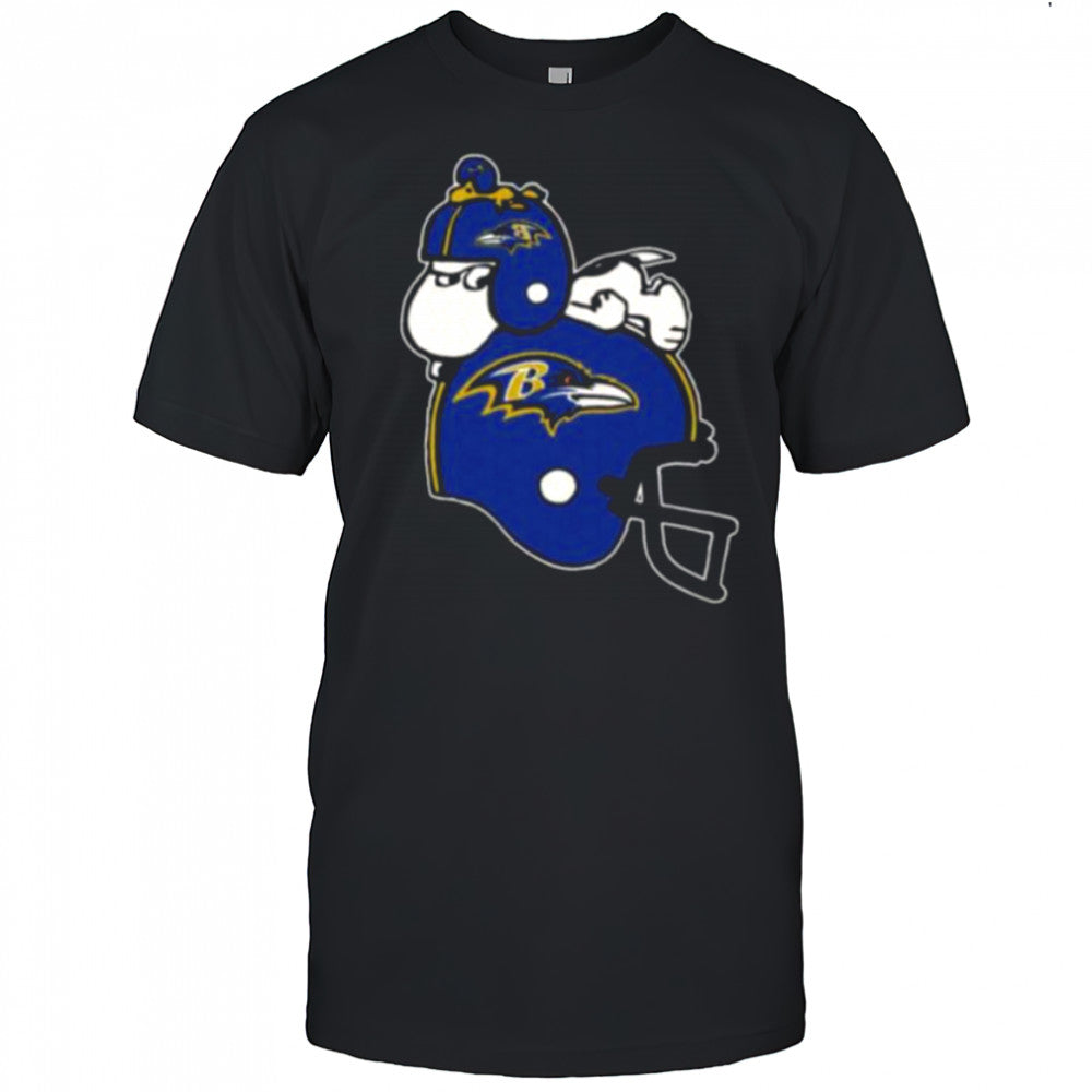 Snoopy And Woodstock Resting On Baltimore Ravens Helmet Shirt