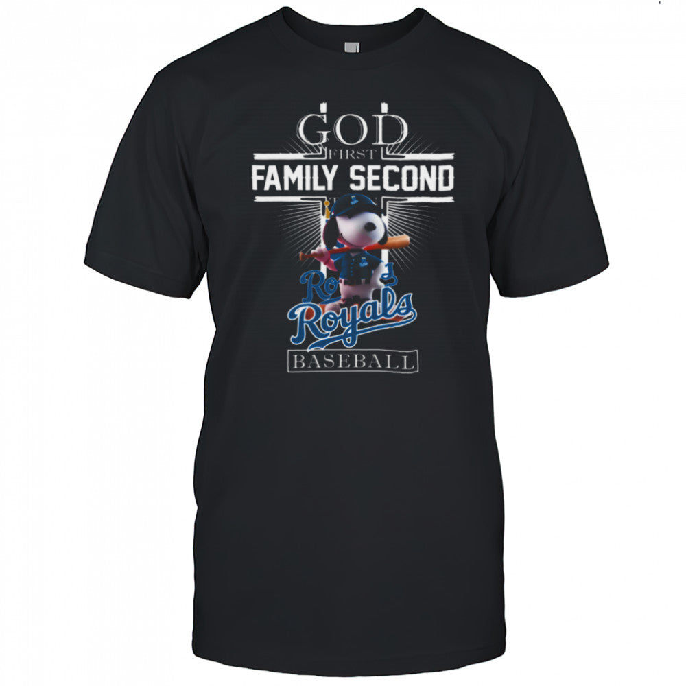 Snoopy God First Family Second Then Kansas City Royals Baseball T Shirt