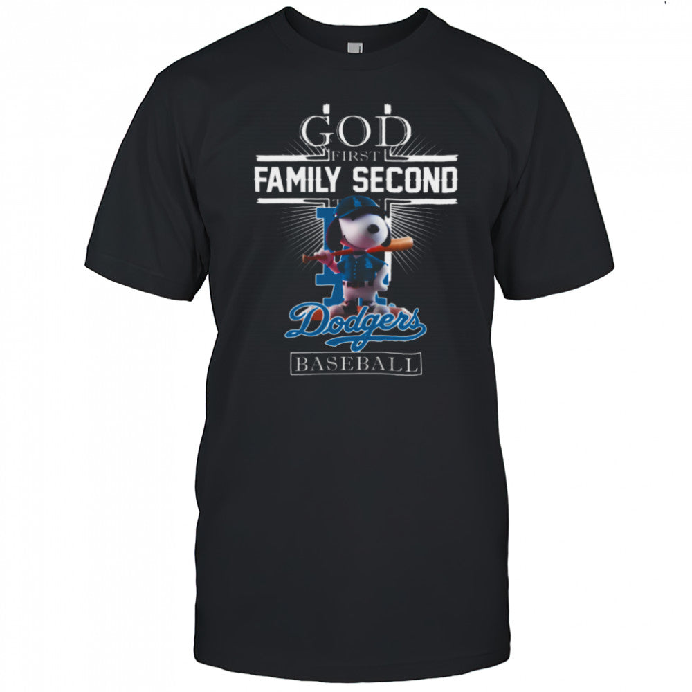Snoopy God First Family Second Then Los Angeles Dodgers Baseball T Shirt