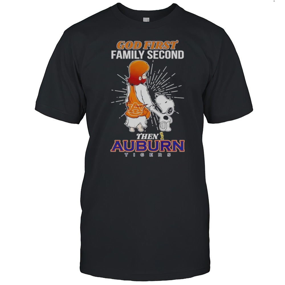 Snoopy Walking God First Family Second Then Auburn Tigers Shirt