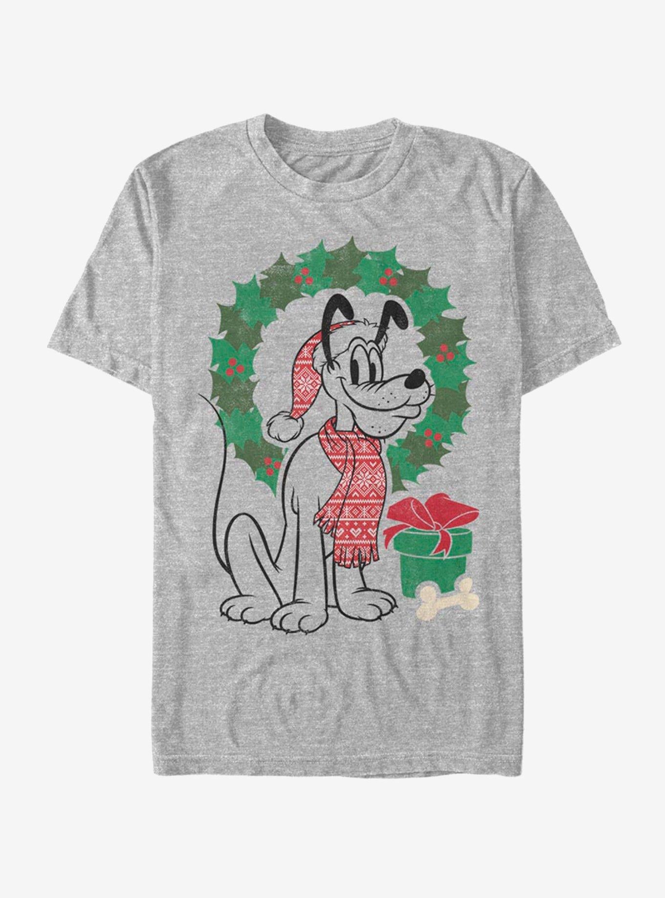 Disney Pluto Holiday Christmas Wreath Pluto T-Shirt T-Shirt | High-Quality Print | Top Pick For Fans