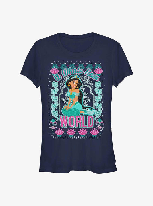 Disney Princess Jasmine World Ugly Holiday Girls T-shirt | Trendy Graphic Tee | Casual Unisex T-shirt