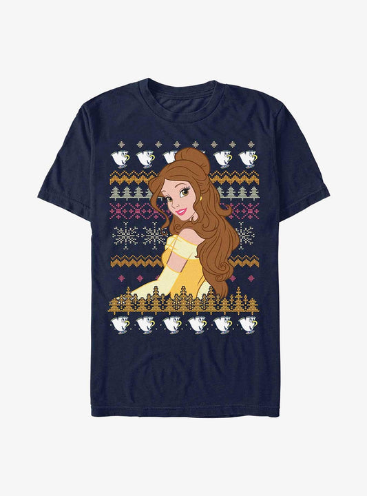 Disney Princess Belle Teacups Ugly Holiday T-shirt | Trendy Graphic Tee | Casual Unisex T-shirt