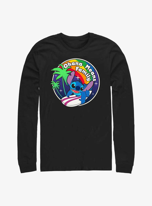 Disney Lilo Stitch Rainbow Ohana Long Sleeve T-Shirt T-Shirt | Vintage Graphic Vibe | Top Pick For Fans