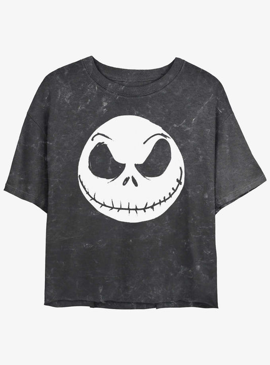 Disney The Nightmare Before Christmas Big Face Jack Mineral Wash Girls Crop T-shirt | Trendy Graphic Tee | Casual Unisex T-shirt