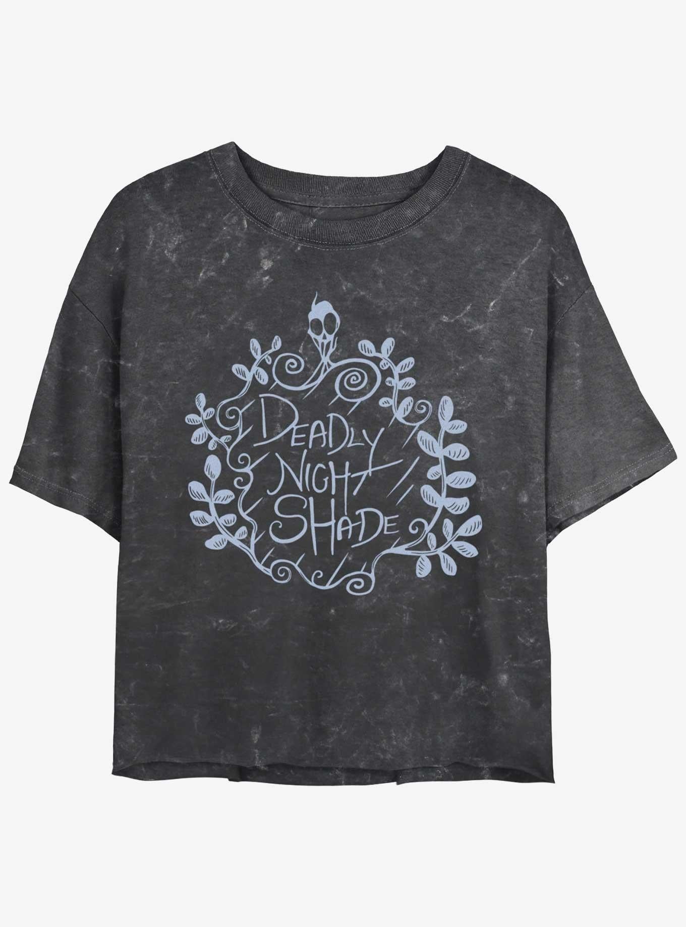 Disney The Nightmare Before Christmas Deadly Night Shade Mineral Wash Girls Crop T-shirt | Trendy Graphic Tee | Casual Unisex T-shirt