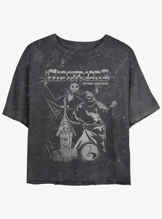 Disney The Nightmare Before Christmas Jack and Boogie Mineral Wash Girls Crop T-Shirt T-Shirt | Aesthetic Graphic | Great Gift Idea
