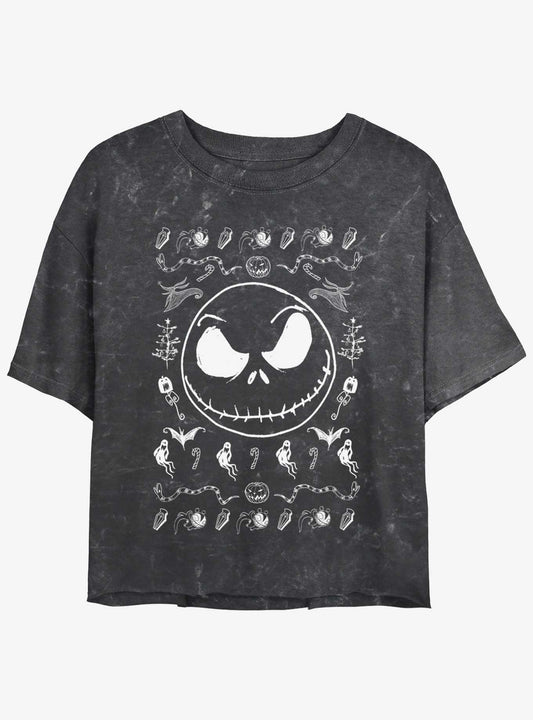 Disney The Nightmare Before Christmas Jack Spooky Icons Mineral Wash Girls Crop T-Shirt T-Shirt | Aesthetic Graphic | Great Gift Idea